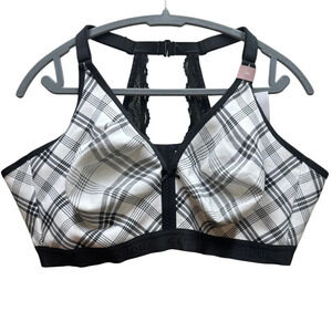 {Cacique} "Cotton Unlined No-Wire Bra Lace Trim in White Plaid" Full Coverage